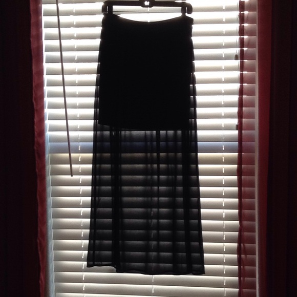 Sexy black maxi skirt with sheer overlay - Picture 1 of 7